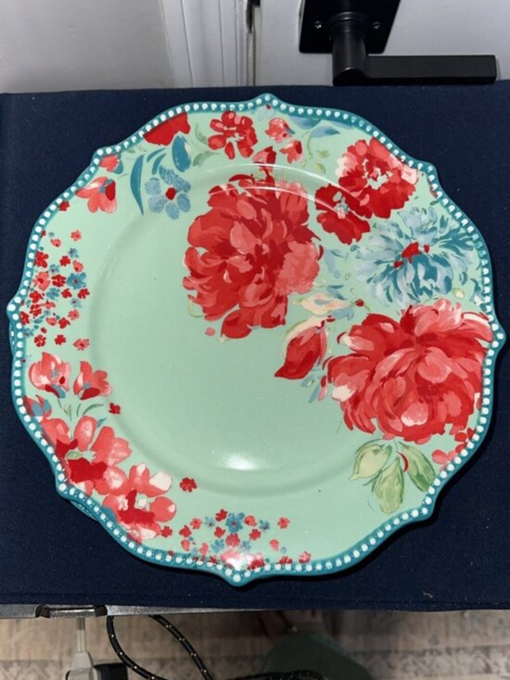 The Pioneer Woman | Set of 4 Teal/Red Roses Garden Dinner Plates